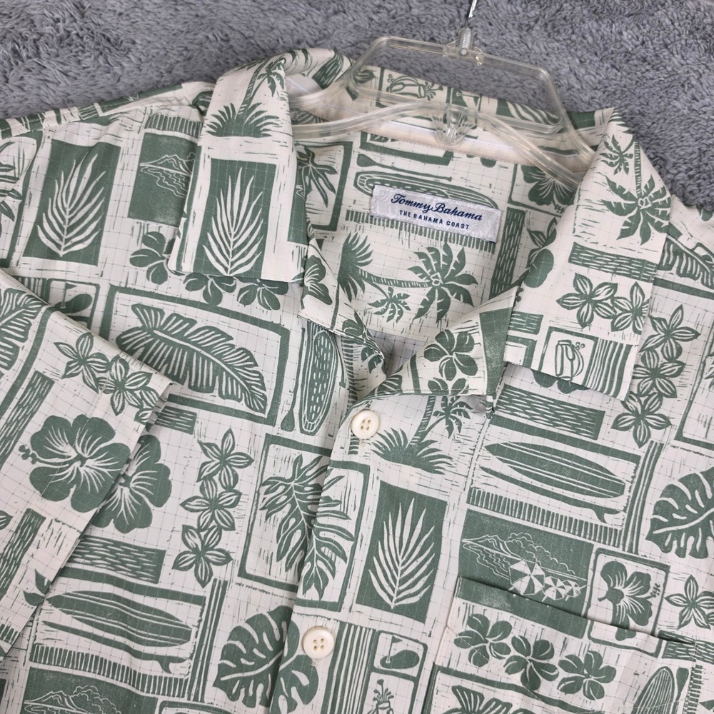 Tommy Bahama Bahama Coast Shirt Mens Medium Green Tropical Surf Golf Block Print